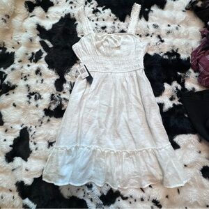 Girls White Sleeveless Dress with Lace Details